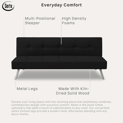 ® Rane Futon Sofa Bed 66.1", 3-In-1 Convertible Couch Sleeper for Small Spaces, Tufted Back, Twin Size Guest Bed, Black Woven Fabric9
