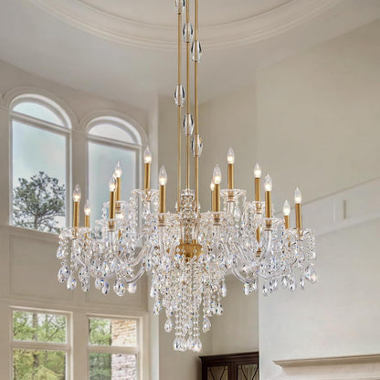 18-Light Large Crystal Chandelier, Vintage Maria Theresa Brass Gold Chandelier for Foyer, Staircase & High Ceiling Living Room, E12 Base6