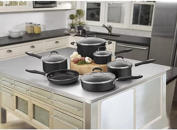 Pots and Pans Set, Nonstick W/Aluminum Core, 11-Piece, Black | 11-Pc Pots and Pans Set Non Stick, Dishwasher Safe & Oven Safe to 350°F, Features Aluminum Core & Easy Grip Handles, 55-11BK3