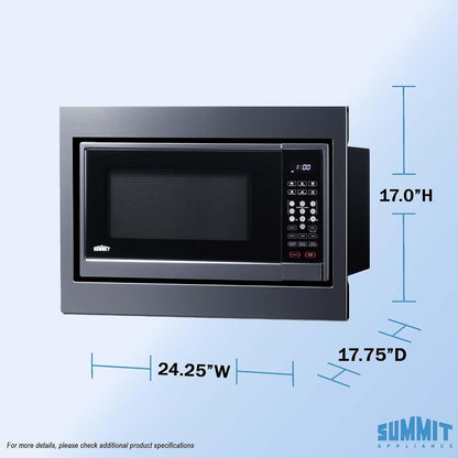 Summit 24" Built-In Microwave with Trim Kit, Stainless Steel - SMBI24 | 1000W Built-In Microwave with Stainless Steel Trim Kit Designed to Fit 15 3/4" H X 22 1/2" W X 18 1/4" D Wide Cutouts2