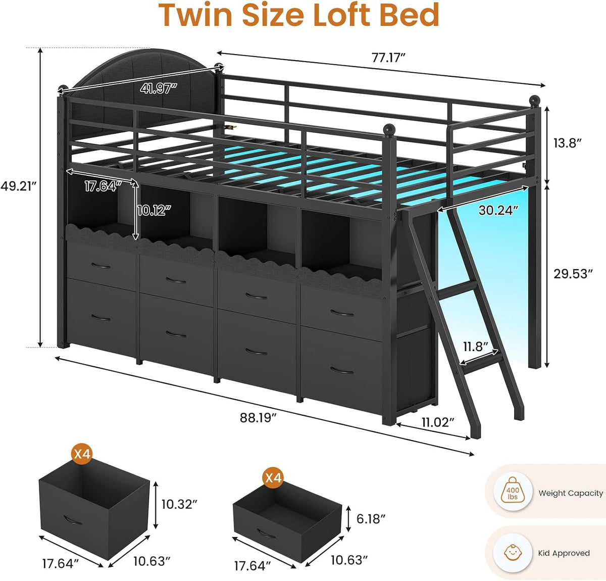 low-loft-bed-twin-size-with-8-drawers-4-bookcase-led-lights-black