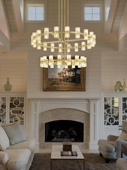 2 Tier Gold Wagon Wheel Chandelier, 108-Lights Farmhouse Pendant Light Fixture, Rustic round Chandelier for Foyer Entryway Living Room (Dia 32"+40")1