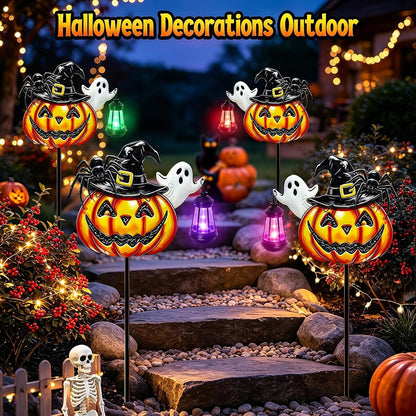 Halloween Decorations Outdoor Metal Solar Pumpkin Lights with Solar Lantern6