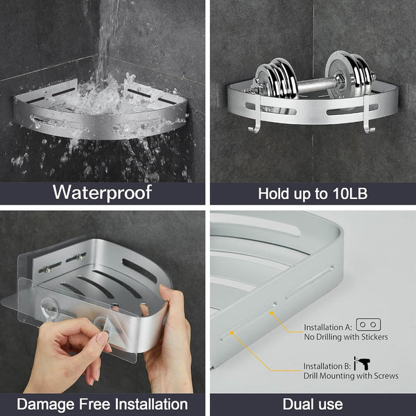 Corner Shower Caddy, 2 Pack Adhesive Shower Corner Shelf, Shower Organizer Storage Wall Mounted No Drilling for Bathroom and Kitchen, Silver3