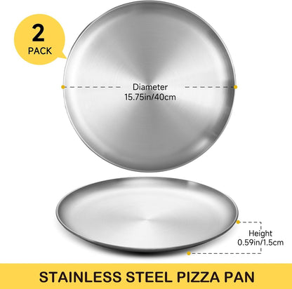 16 Inch Pizza Pan for Oven 2 Pack Stainless Steel Baking Sheet round Plates for Cake Pie and Salad Pizza Steel Large Tray Oven Dishwasher Safe & Easy Clean3