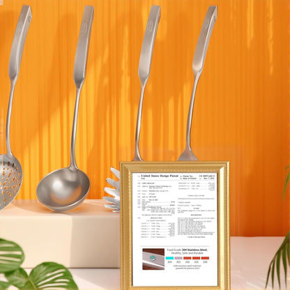 Newness 4 Pcs Cooking Utensils Set, 304 Stainless Steel Kitchen Utensils Set, Metal Kitchen Accessories, Include Soup Ladle, Slotted Skimmer Spoon, Spaghetti Spoon and Spatula, Dishwasher Safe9