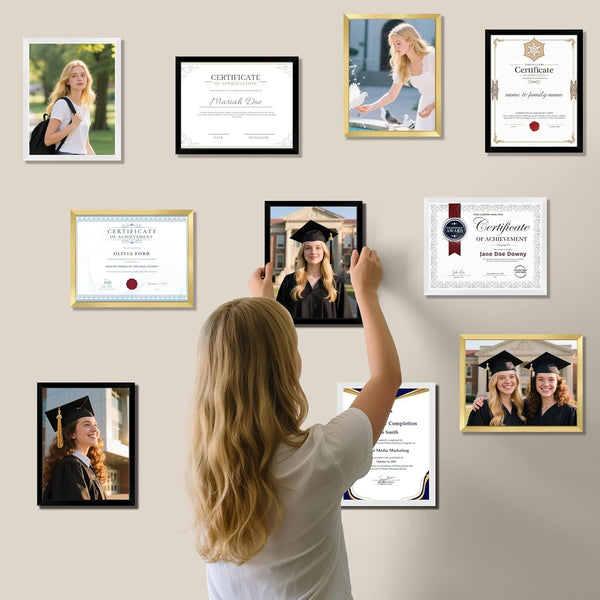 Diploma Frame Black 10 Pack, 8.5 X 11 Certificate Frame with HD Plexiglass, 8.5 by 11 Picture Frames for Documents, Photos, Posters, Artworks, Horizontal and Vertical Wall Display7