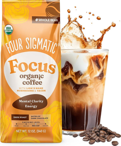 Four Sigmatic Dark Roast Organic Whole Bean Coffee | Gourmet Nootropic Mushroom Coffee Beans with Lion'S Mane & Chaga Mushrooms for Enhanced Brain Function and Immune Support | 12Oz1