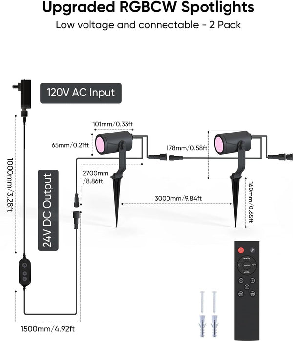 Smart Landscape Lighting Kit 12W, 2 Pack Outdoor Spot Lights RGBCW3