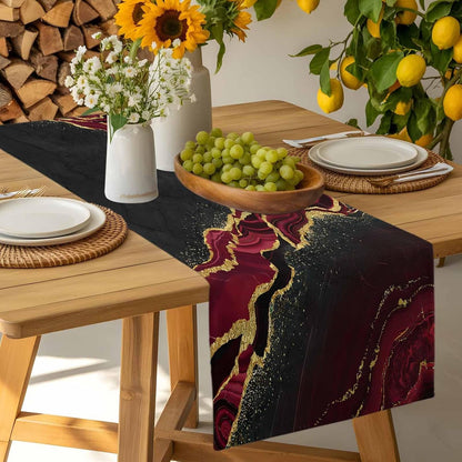 Table Runner Red Abstract Marble Table Runners Dresser Scarves Burgundy Black Malachite Gold Veins Table Decor Seasonal Kitchen Dining Table Decoration for Home Holiday Party Decor 13X108 Inch6