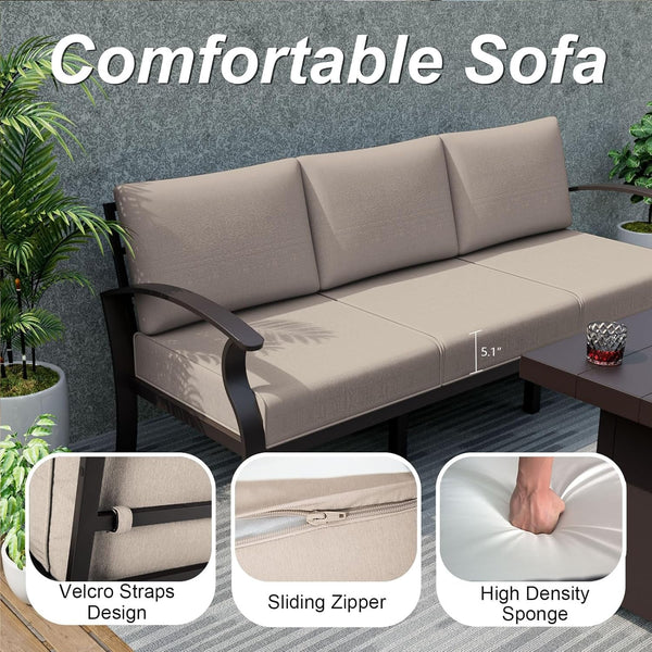 Aluminum Patio Furniture Set with round Coffee Tables, 5-Seat Outdoor Sectional Furniture W/5.1" Cushions, Patio Conversation Set for Porch, Backyard, Poolside-Sand4