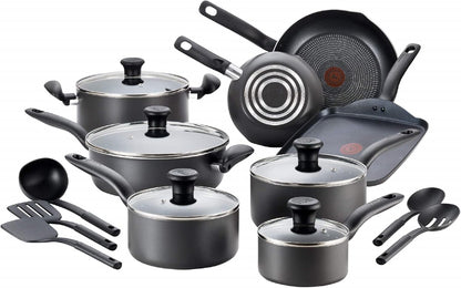 Initiatives Nonstick Cookware Set 18 Piece, Oven Broiler Safe 350F, Kitchen Cooking Set W/Fry Pans, Saucepans, Stockpots, Skillet, Spoons, Lids Pots and Pans Set Non Stick Dishwasher Safe Black1