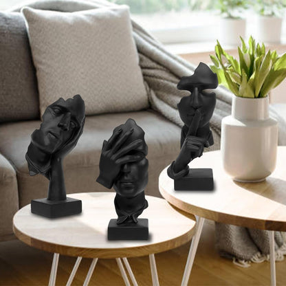 3 Pcs Thinker Statue, Silence Is Gold Abstract Resin Art Figurines | See No Evil, Hear No Evil, Speak No Evil Statues,Modern Resin Sculptures for Living Room, Home, Office Study2