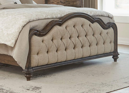 Vintage Brown Oak Finish Formal King Bed 1Pc Traditional Bedroom Furniture Button-Tufted Routed Edges3