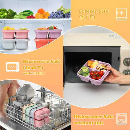 6 Pack Snack Containers, 4 Compartment Snack Box Containers Bento Box, Reusable Meal Prep Lunch Containers for Adults Kids Toddler, Divided Food Containers for Travel Work School6