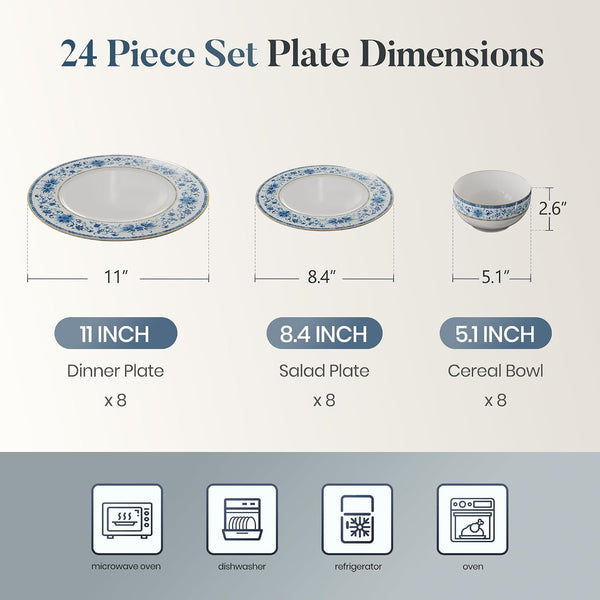 24-Piece Fine Bone China Dinnerware Set for 82