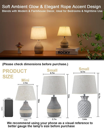 13" Small Ceramic Cordless Table Lamp, Rechargeable Battery, Coastal3