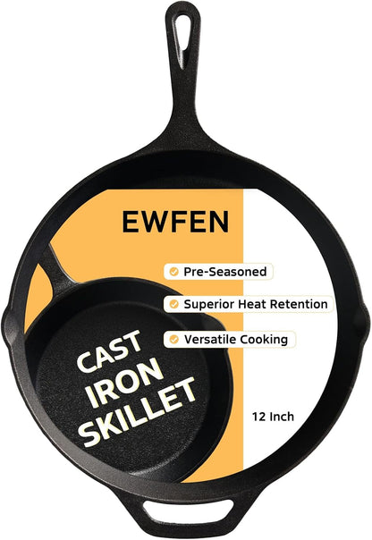 Cast Iron Skillet 12 Inch, Pre-Seasoned Frying Pan, Heavy-Duty Professional Restaurant Chef Quality Cookware with Drip Spout, Indoor & Outdoor Use, Compatible with Oven, Stove, Grill & Campfire1