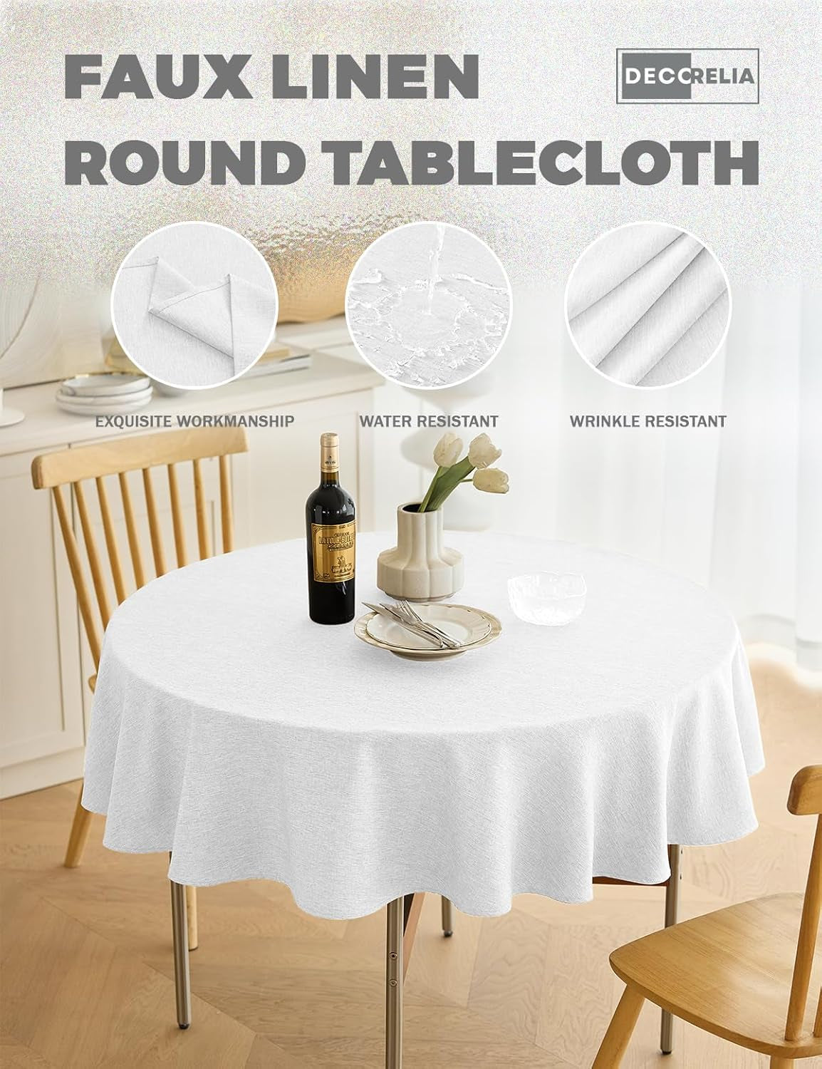white-faux-linen-round-tablecloths-60-inch-waterproof-decorative-washable-texture-rustic-circle-table-cloth-cover-for-dining-kitchen-party-farmhouse-outdoor-round-2-4-seats-white
