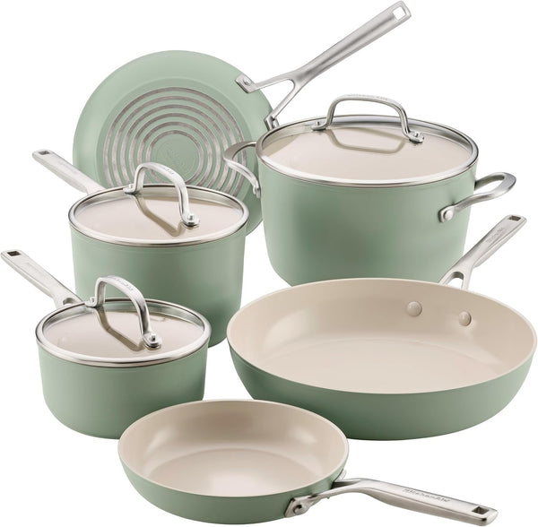 Kitchenaid Hard-Anodized Induction Ceramic Pots and Pans Set, 9Pc Cardamom1