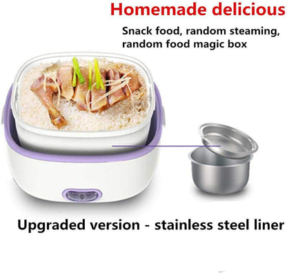 Multifunctional Electric Lunch Box, Mini Rice Cooker, Portable Food Heater Steamer with Stainless Steel Bowls, Egg Steaming Rack, Spoon, Measuring Cup for Use in Office Outdoor School7