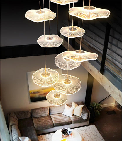 High Ceiling Chandelier - 24-Light Dimmable Modern Gold Long Spiral Luxury Linear Lotus Leaf Led Lamp Hanging Pendant Lights for Foyer Enterway Staircase Villas1