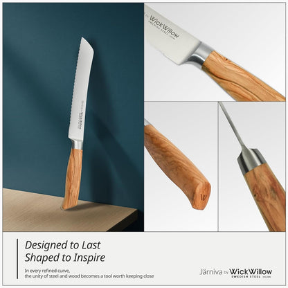 8” Double Serrated Bread Knife – Swedish Steel, Olive Wood6