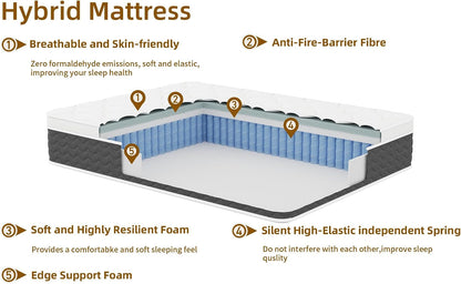 Gray Queen Mattress, 12 Inch Queen Size Hybrid Memory Foam Mattress8