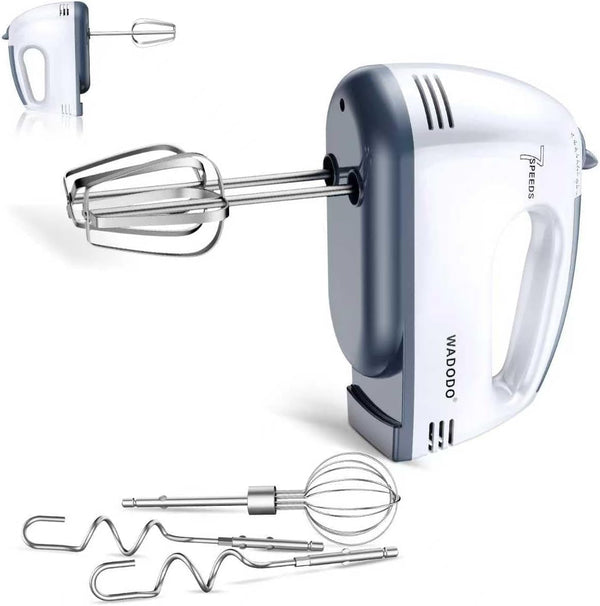 7-Speed Electric Hand Mixer – Portable Food Mixer Kitchen Mixer with 304 *(1X Whisk, 2X Beater, 2X Dough Hook) for Baking Cakes, Cream, Cookies, WHITE1