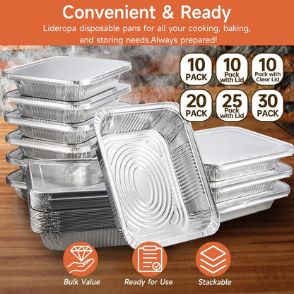 30 Pack 9X13 Aluminum Pans, Disposable Half Size Foil Pans | Heavy Duty Aluminum Foil Pans for Baking,Roasting, Meal Prep, Food Storage, Parties, Catering - Oven, Freezer & Grill Safe7