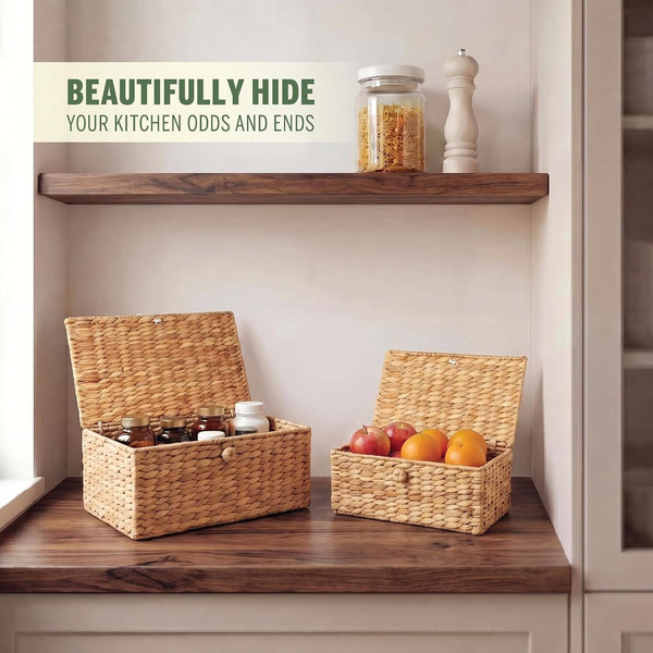 Set of 2 Wicker Baskets with Lid - Decorative Storage Boxes with Lid4