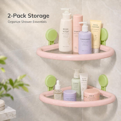 Corner Shower Caddy Suction Cup, 2-Pack Suction Cup Shelves,Pink4