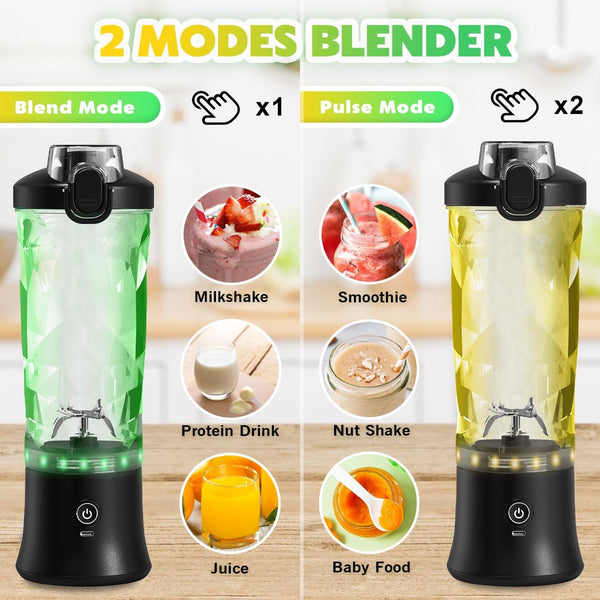 Portable Blender Personal Juicer for Shakes Smoothies with Insulated Sleeve | 20 Oz Electric Protein Shaker Bottle, Travel Lid, USB-C Rechargeable, Mini Small Cordless Blender Cup for Kitchen Travel Gym3