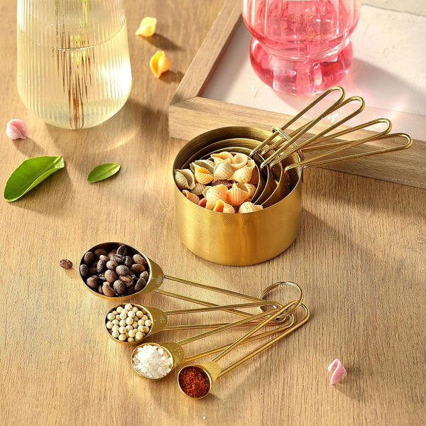 Measuring Cups and Spoons Set, Kaloo 8PCS Stainless Steel Metal Measuring Cups, Gold Finish, Ideal for Cooking and Baking9