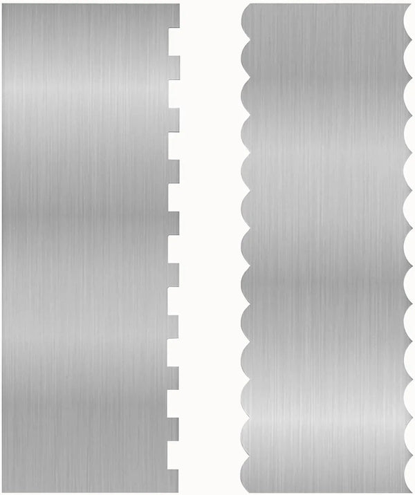 2 Pcs Stainless Metal Cake Scraper Smoother Double Sided Patterned Edge Cake Decorating Supplies Spatula Frosting Icing Tools Comb for Icing Cakes Buttercream Decorating1