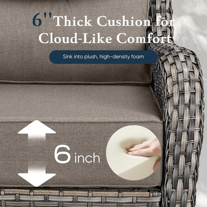 Luxury 6" Thick Cushioned 10 Pieces Patio Furniture Set with Fire Pit Table, Wicker Outdoor Conversation Set with High Back Swivel Rocker Chairs for Deck Porch Yard and Poolside - Grey+Grey4