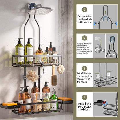 Shower Caddy Hanging over Shower Head, Adjustable, Black9