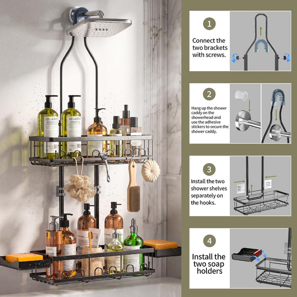 Shower Caddy Hanging over Shower Head, Adjustable, Black9