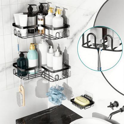 Corner Shower Caddy Shelf Organizer Rack, Self Adhesive Black Bathroom Shelves Basket, Home Wall Shower inside Organization and Storage Decor RV Accessories, First Apartment Essentials4