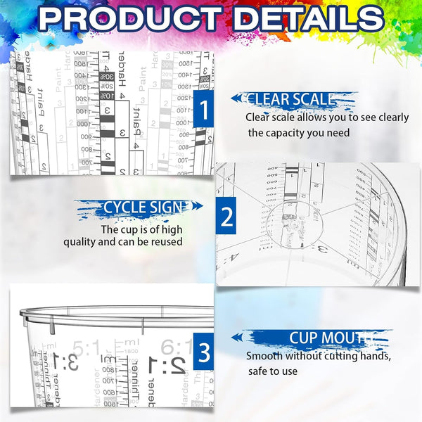 24 Pcs 64 Oz 1800 Ml Paint Measuring Cups Mixing Cups with Graduated and 20 Pcs Paint Mixing Sticks Plastic Disposable Resin Automotive Epoxy Mixing Cup for Paint Kitchen Cooking Baking4