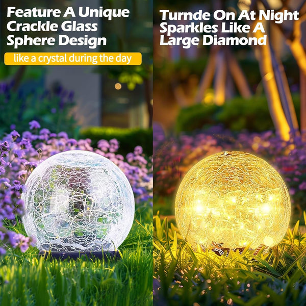 Garden Solar Ball Lights Outdoor Waterproof 50LED Cracked Glass Globe 4.7''5