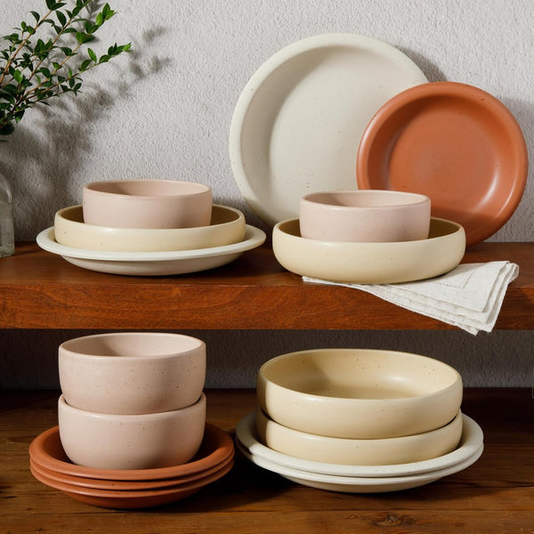 Corsica Clay Dinnerware Set - Stackable Colorful Boho Reactive Glaze Plates and Bowls Set -2 Time Oprah'S Favorite Things Brand- 16 Piece (Service for 4)- Matte Assorted Pottery Colors5