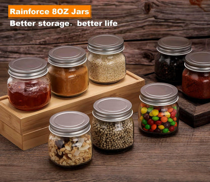 Mason Jars 8 Oz 30 Pack Small Glass Caning Jars with Silver Lids | 1/4 Quart Canning Jars Regular Mouth with 20 Labels,1 Pen.For Food Storage,Meal Prep,Jelly,Jam,Honey,Pickles,Spice Glass Jars2