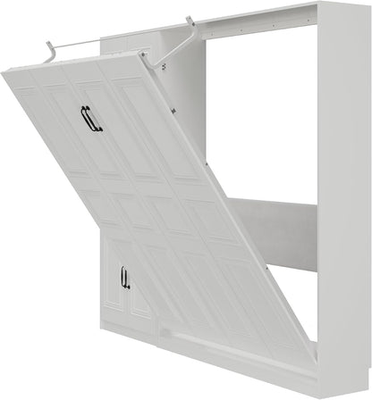 Queen Murphy Bed with 1 Storage Cabinet/Padded Headboard, Concealed Vertical Wall Bed, Featuring Hydraulic Struts/Skirting Groove/Securing Straps, Suitable for Guest Room/Studio6