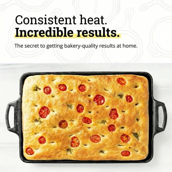 Pre-Seasoned Cast Iron Baking Pan, Rectangular, 15.5 X 10.5 Inches | Heavy-Duty Rectangular Cast Iron Bakeware with Dual Handles, Nonstick Baking Pan, Oven Tray, Made in USA5