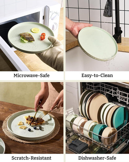 Ceramic Plates and Bowls Set, Dinnerware Sets, Ribbed Dishes for 45