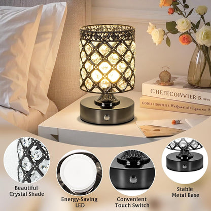 Black Small Crystal Rechargeable Cordless Table Lamps Set of 25