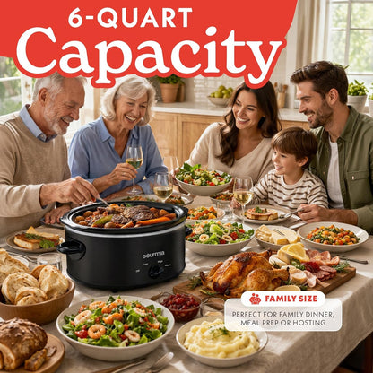 Slow Cooker - 6 Quart Removable Ceramic Pot, Manual Controls with 3 Temperature Settings, Dishwasher Safe Crock and Glass Lid, Black11