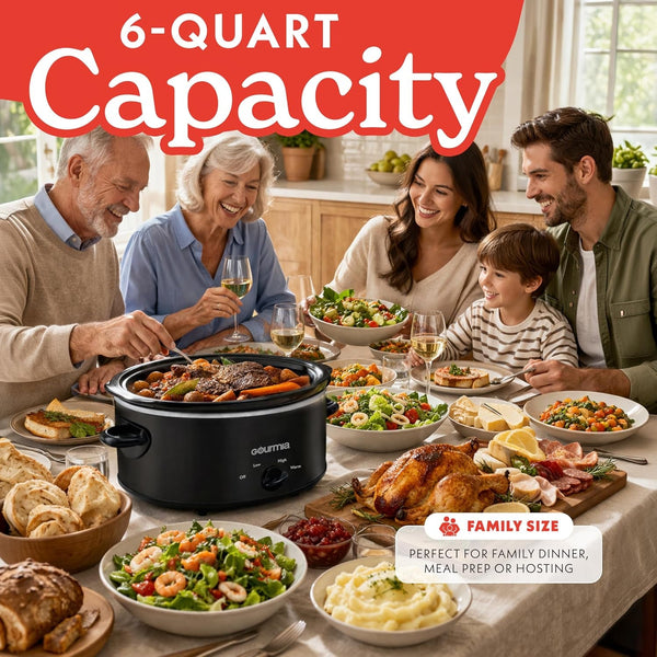 Slow Cooker - 6 Quart Removable Ceramic Pot, Manual Controls with 3 Temperature Settings, Dishwasher Safe Crock and Glass Lid, Black11