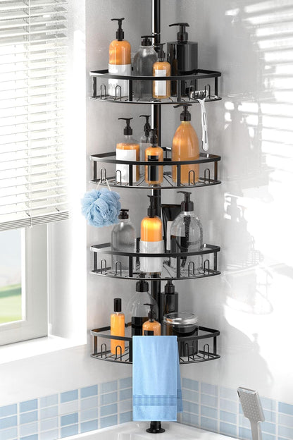 4-Tier Rustproof Corner Shower Caddy with Tension Pole1